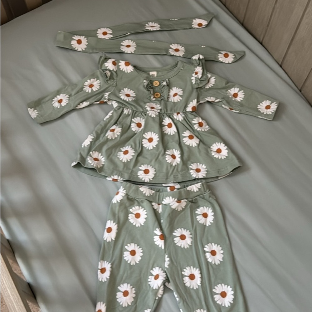 Floral Green Infant Girls Daisy shirt/pants Set